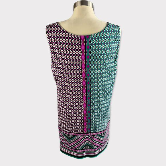 Style & Co Womens Large Sleeveless Dress Pink Blue Geometric Print Polyester - Picture 2 of 10